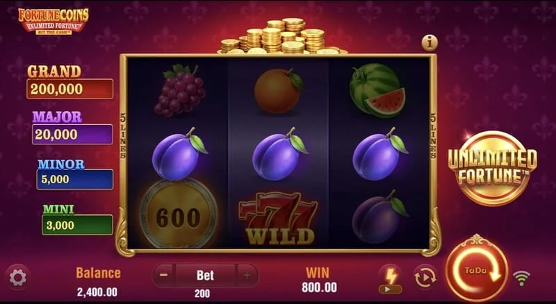 Fortune Coins Unlimited Fortune - osnovna mreža 3x3 sa simbolima voća